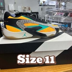 Stylish Black and Orange Sneakers - Size 11